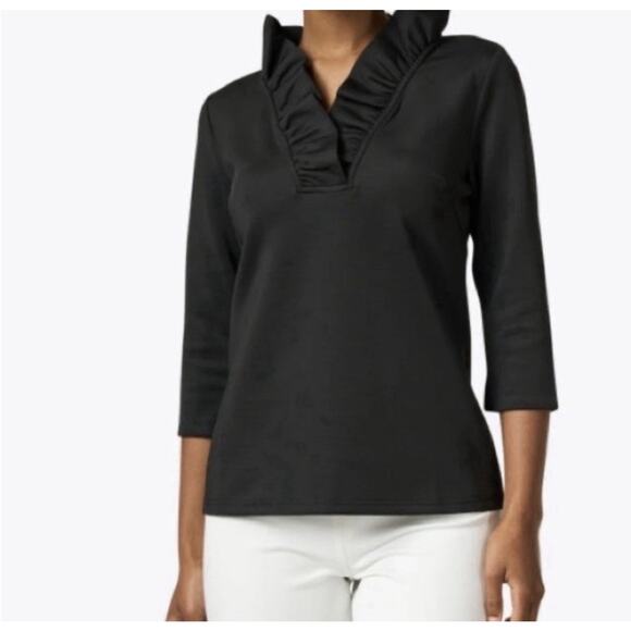 Gretchen Scott Tops - GRETCHEN SCOTT Jersey Ruffneck 3/4 Sleeve Top Black Ruffle Soft Stretch XXL/16